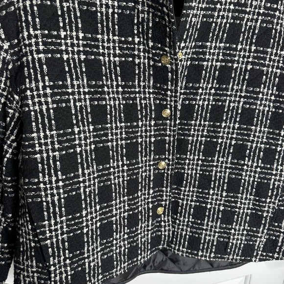 Zara‎ black plaid textured weave boxy jacket size small blogger preppy - Picture 3 of 9